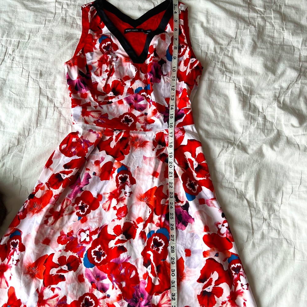 KAREN MILLEN RED FLORAL PRINT SLEEVELESS V-NECK KNEE LENGTH DRESS US SIZE 4